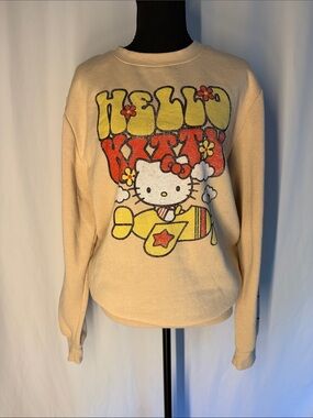 Hello Kitty Cream Graphic Crewneck Sweater with Yellow & Red Print